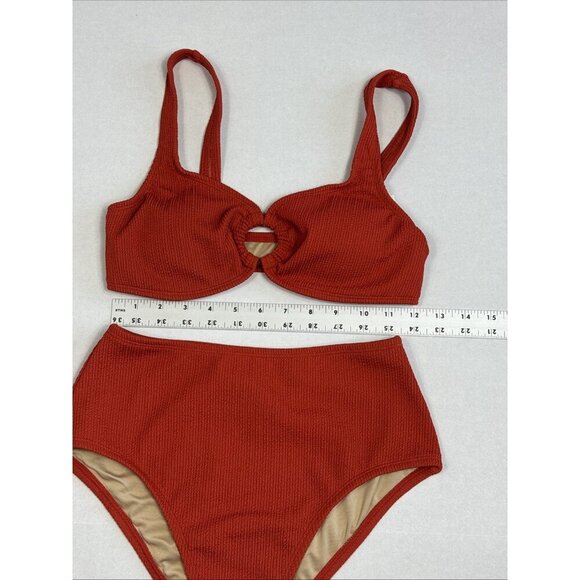 Women's S Two-Piece High Waist Bikini Swimsuit Textured Pumpkin NWT 9728 - Picture 8 of 16